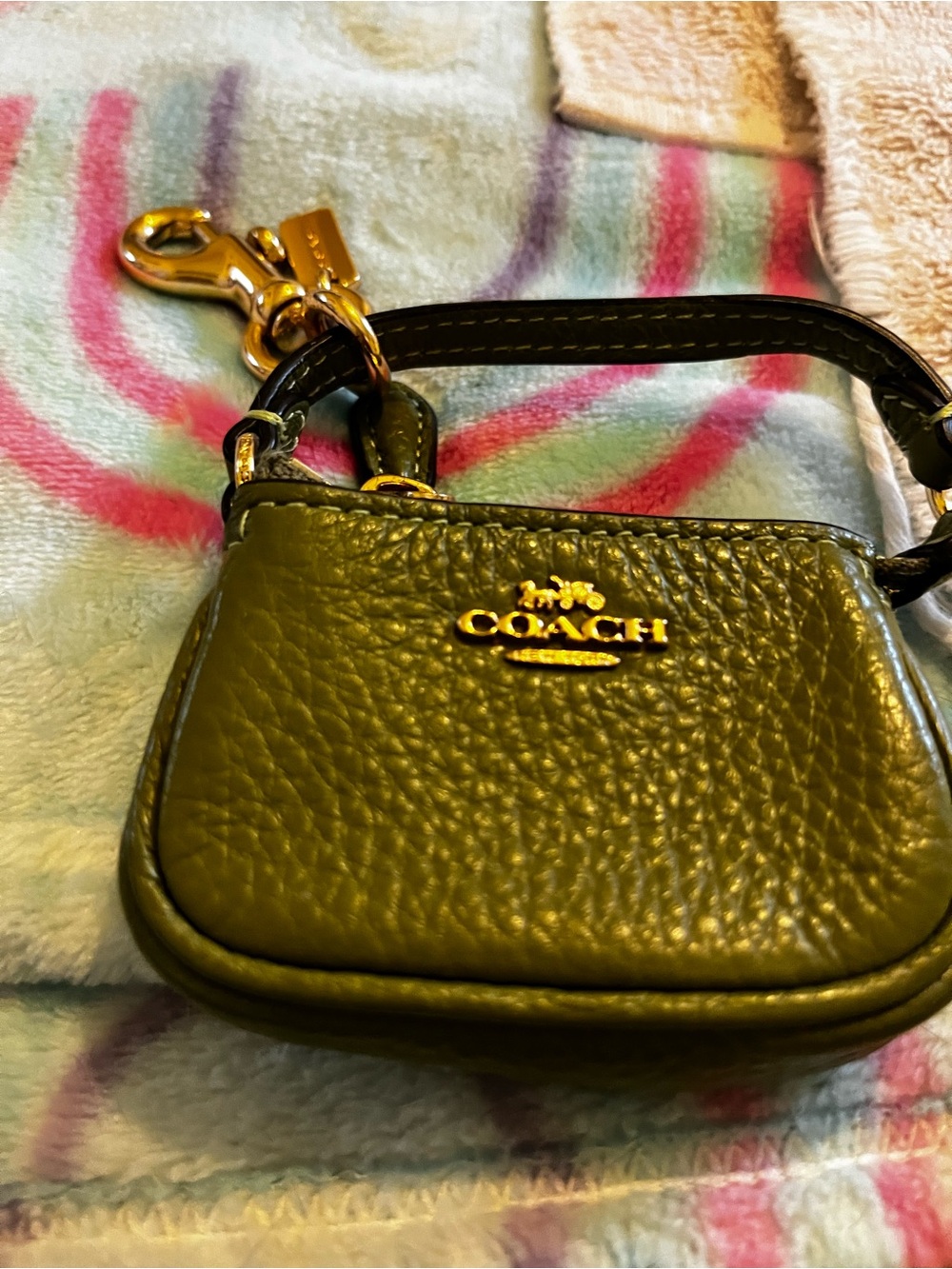 Coach Olive Pebbled Leather Green Bag Charm Vintage - Picture 2 of 15
